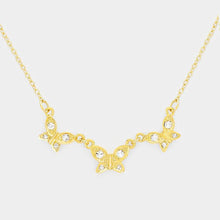 Load image into Gallery viewer, Gold Rhinestone Triple Butterfly Pendant Necklace
