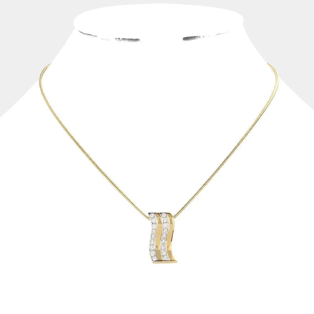 Gold Rhinestone curve pendant necklace - Jewelry Store by Erik Rayo