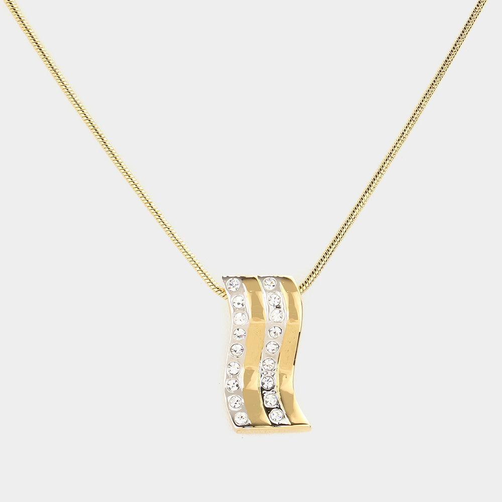 Gold Rhinestone curve pendant necklace - Jewelry Store by Erik Rayo