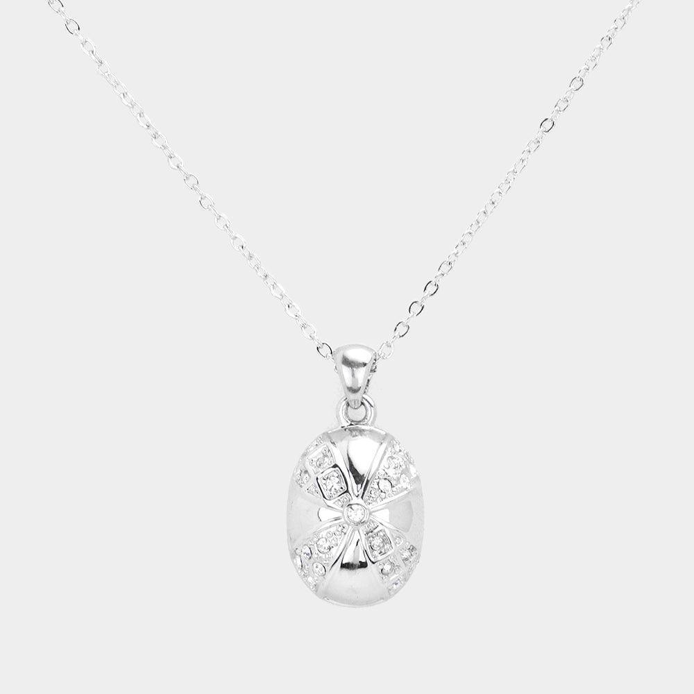 Rhinestone Embellished Oval Pendant Necklace - Jewelry Store by Erik Rayo