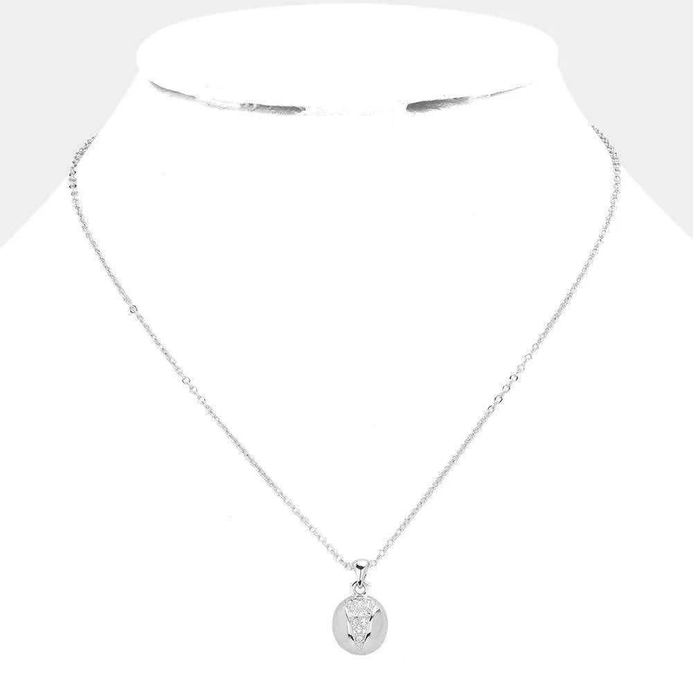 Rhinestone Embellished Oval Pendant Necklace - Jewelry Store by Erik Rayo
