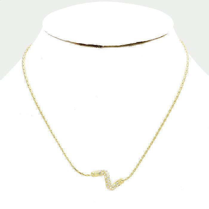 Gold Rhinestone Wavy Metal Pendant Necklace - Jewelry Store by Erik Rayo