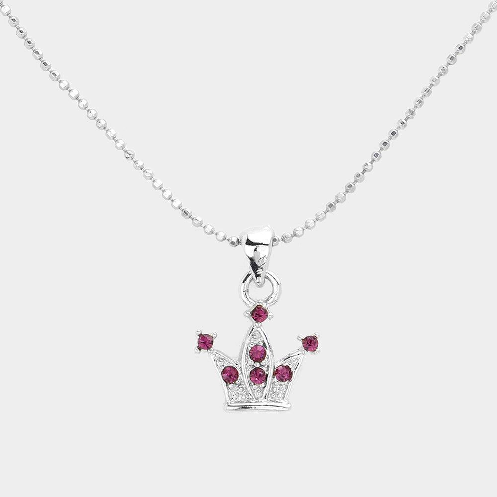 Purple Rhinestone Embellished Crown Pendant Necklace - Jewelry Store by Erik Rayo