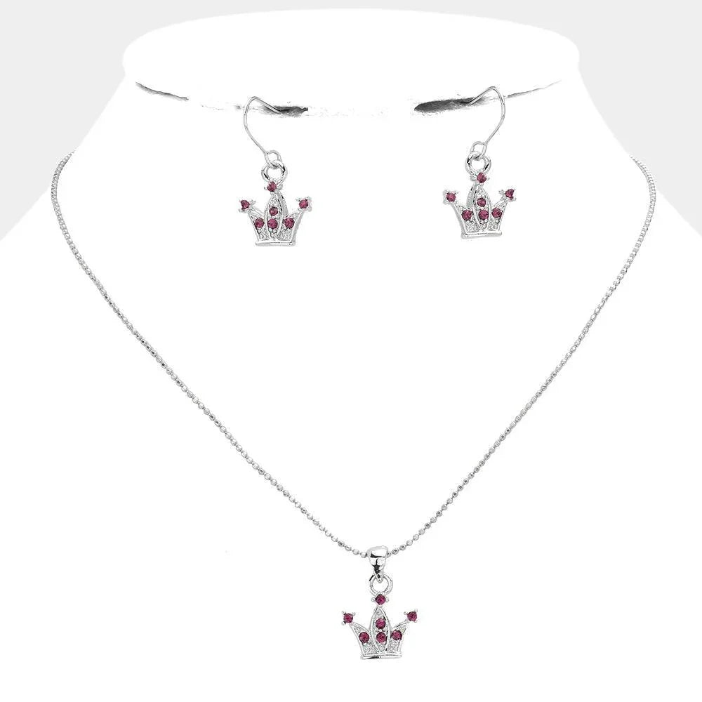 Purple Rhinestone Embellished Crown Pendant Necklace - Jewelry Store by Erik Rayo