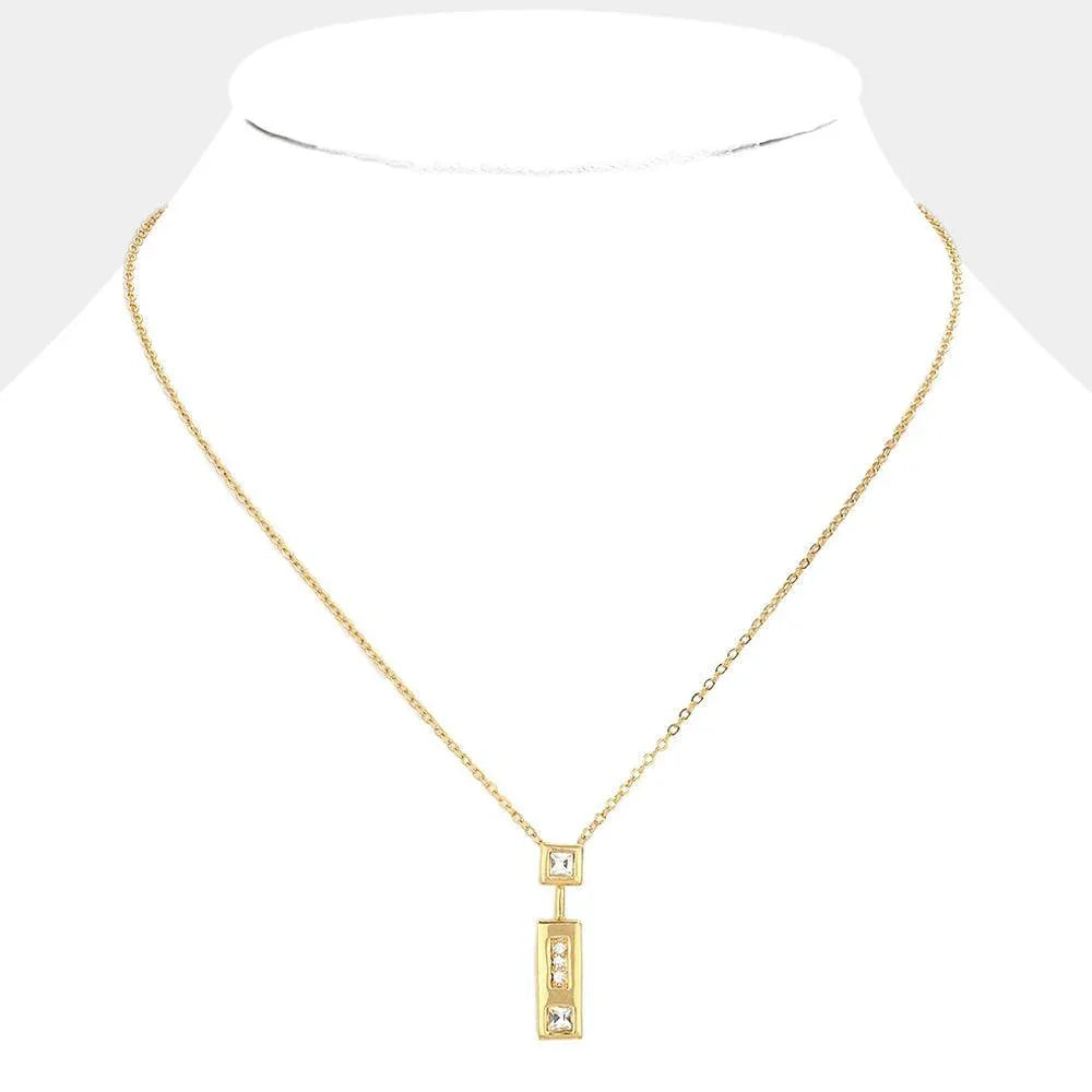 Gold Rhinestone Rectangular Pendant Necklace - Jewelry Store by Erik Rayo