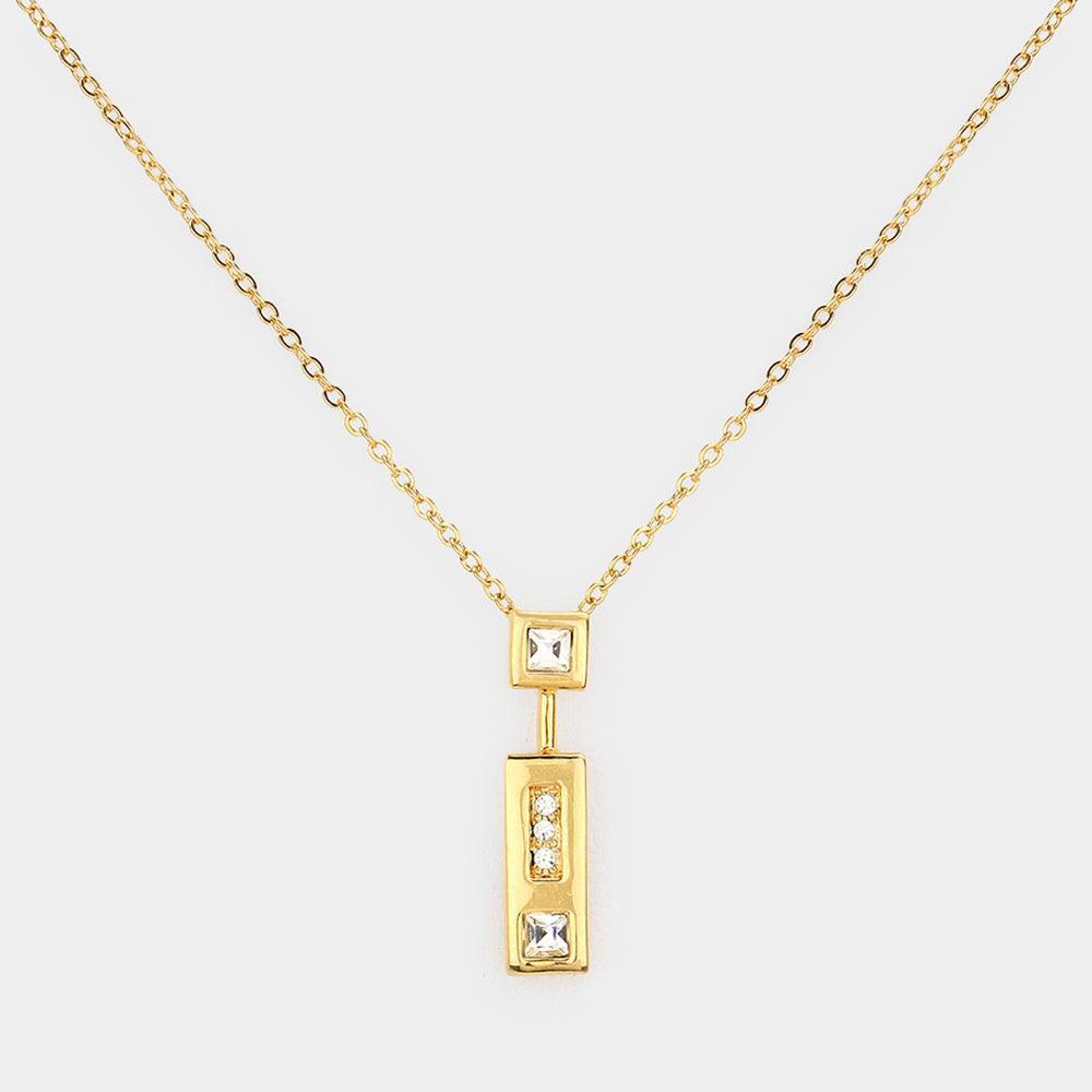 Gold Rhinestone Rectangular Pendant Necklace - Jewelry Store by Erik Rayo