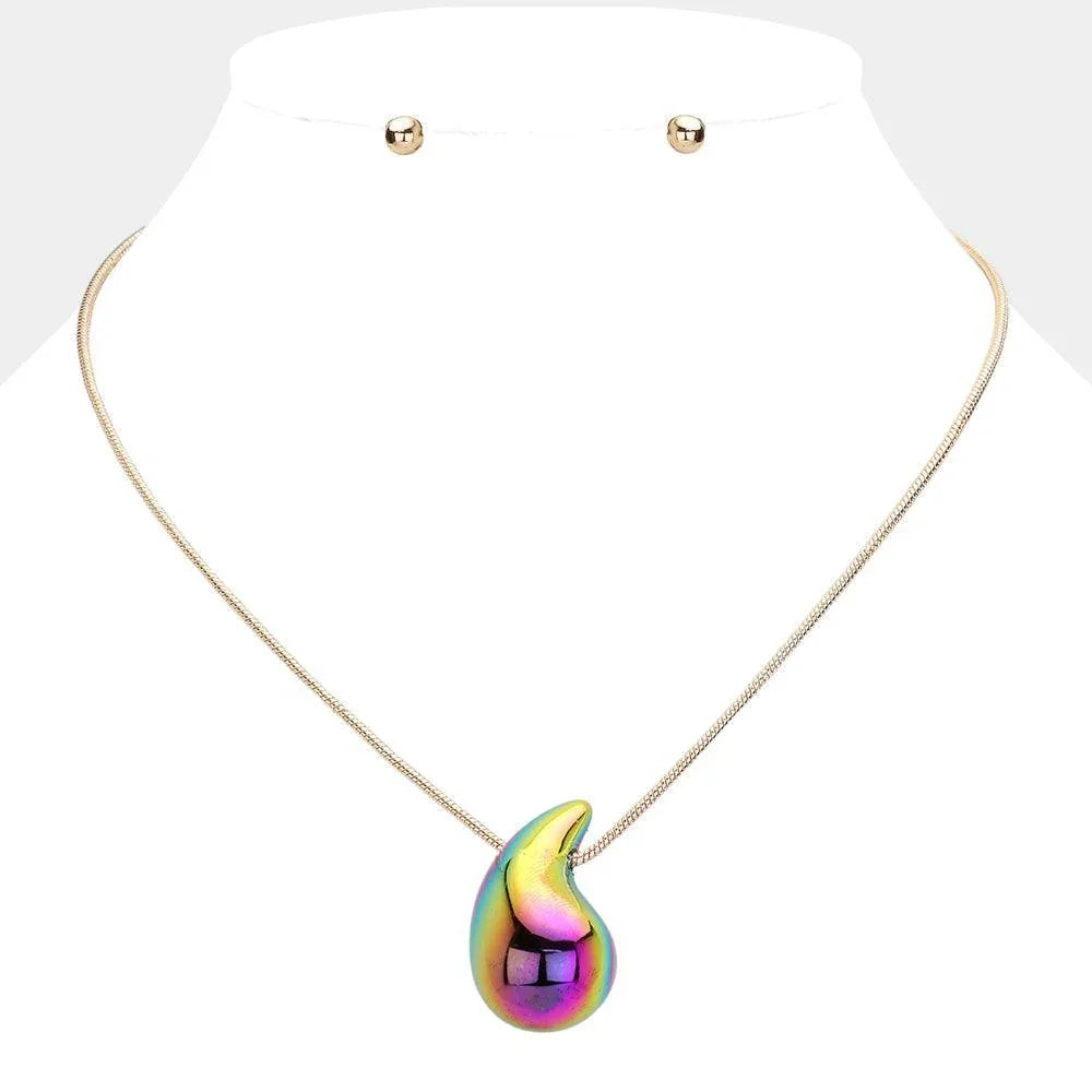 Black Metallic Teardrop Pendant Necklace - Jewelry Store by Erik Rayo