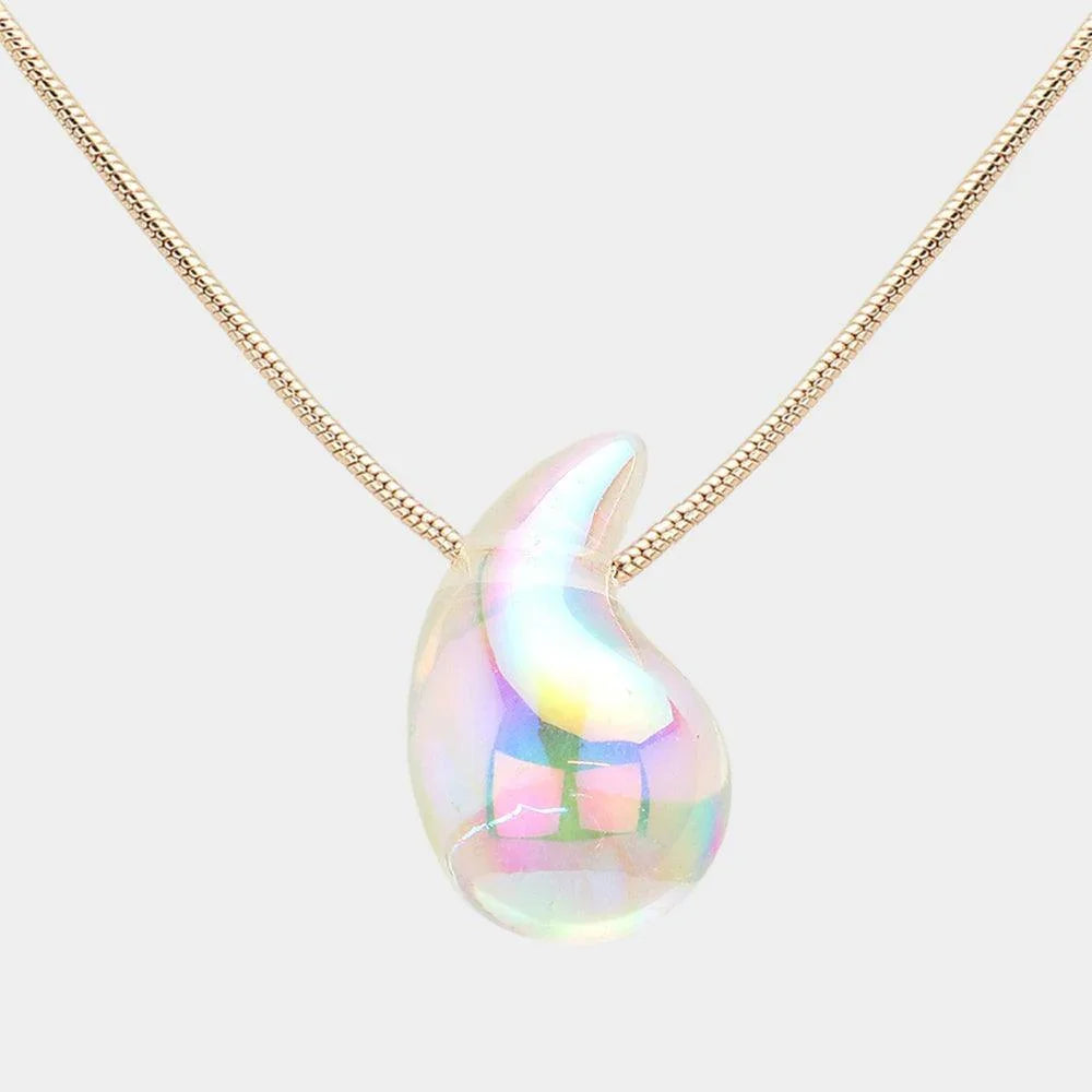 Clear Metallic Teardrop Pendant Necklace - Jewelry Store by Erik Rayo