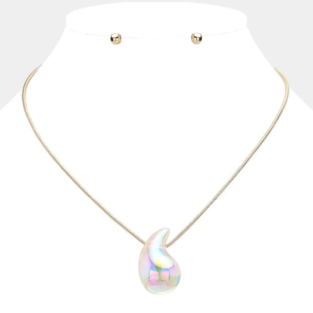 Clear Metallic Teardrop Pendant Necklace - Jewelry Store by Erik Rayo
