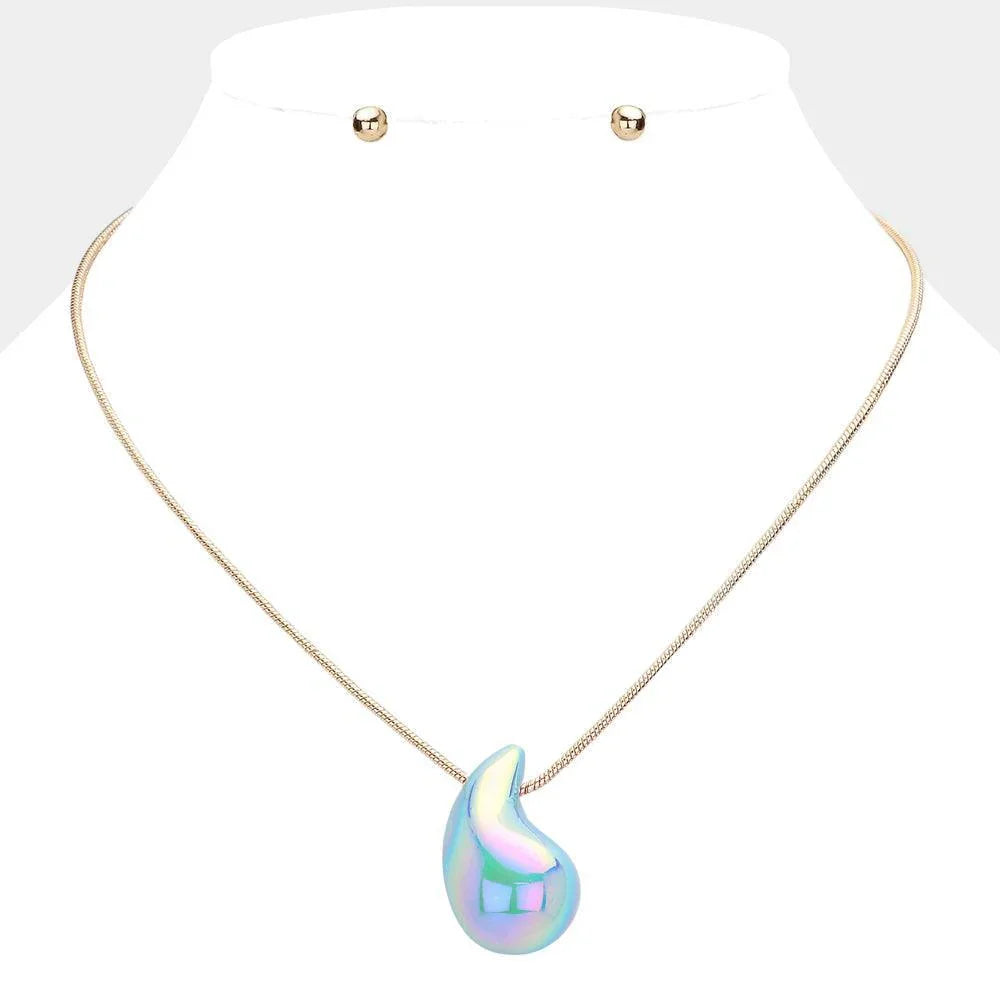 Blue Metallic Teardrop Pendant Necklace - Jewelry Store by Erik Rayo