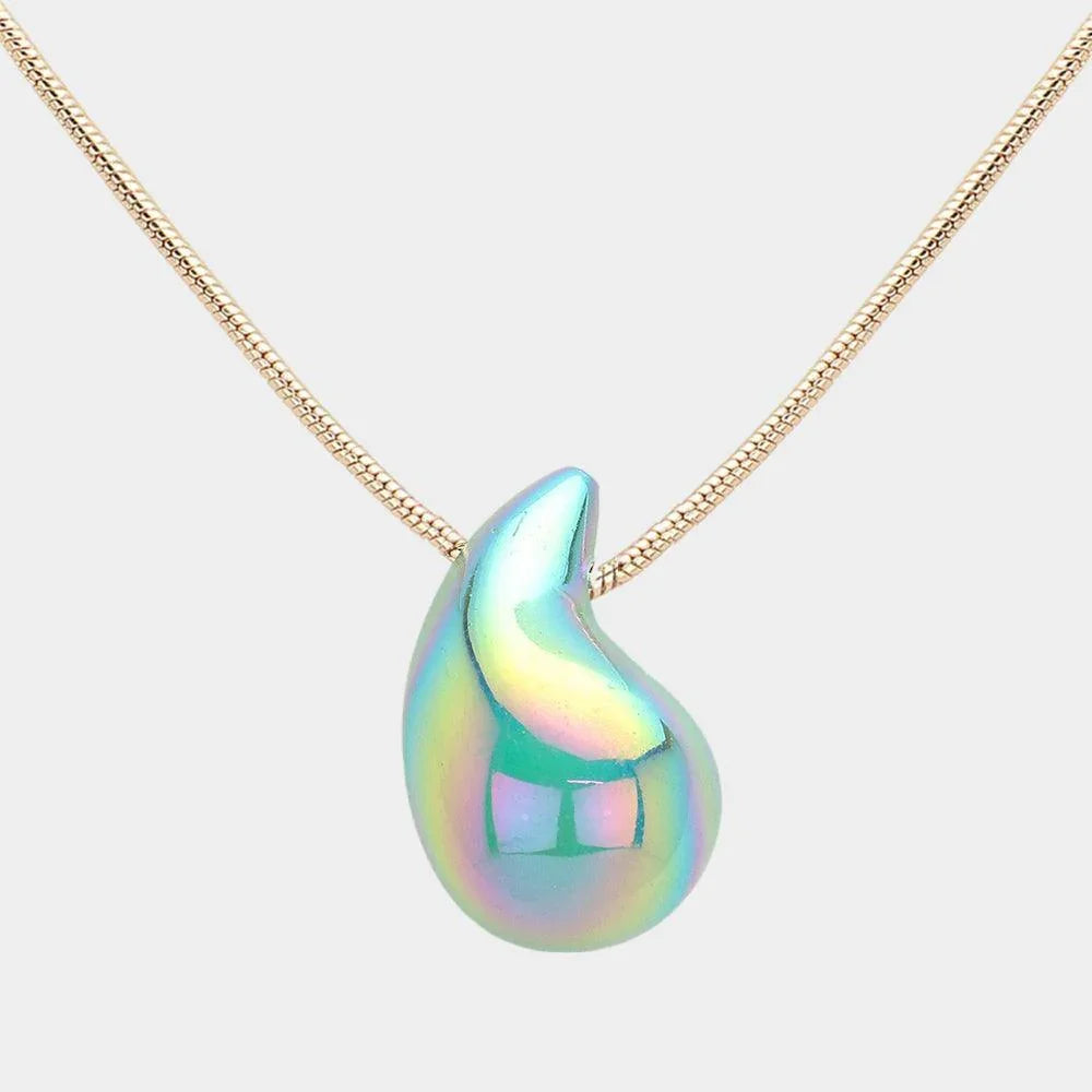 Green Metallic Teardrop Pendant Necklace - Jewelry Store by Erik Rayo