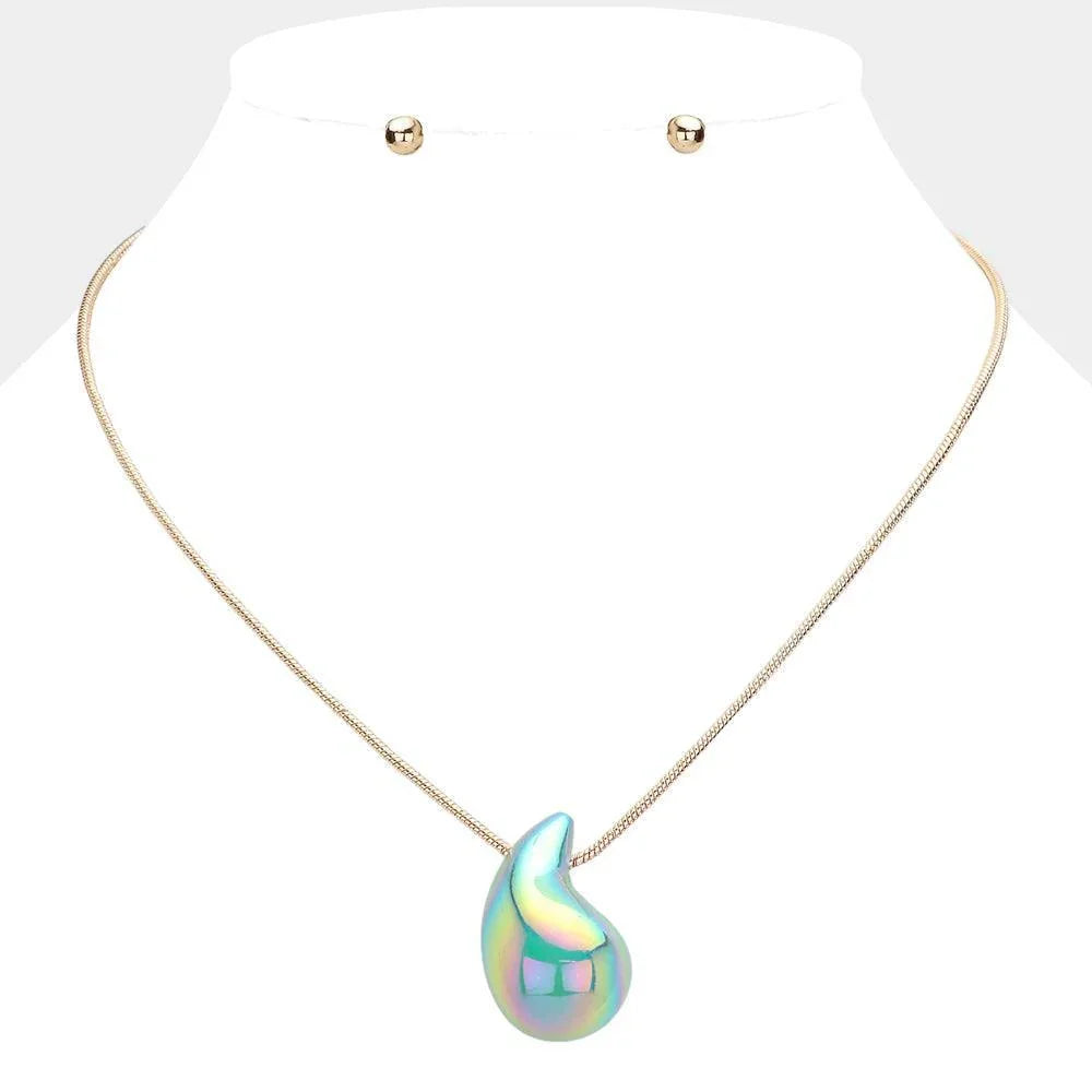 Green Metallic Teardrop Pendant Necklace - Jewelry Store by Erik Rayo