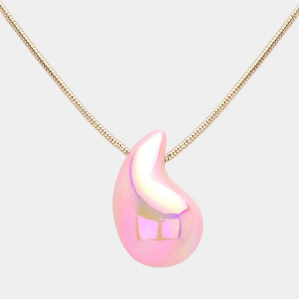Pink Metallic Teardrop Pendant Necklace - Jewelry Store by Erik Rayo