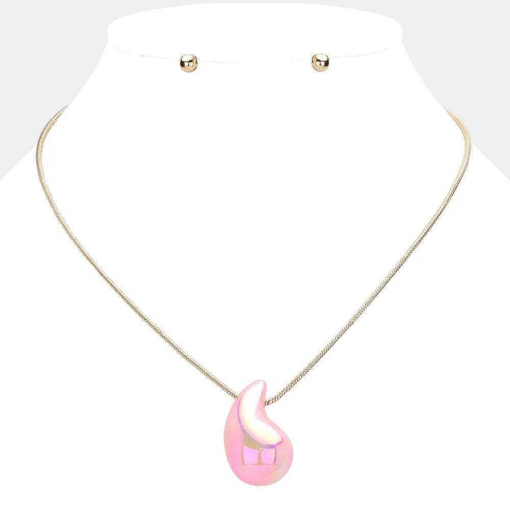 Pink Metallic Teardrop Pendant Necklace - Jewelry Store by Erik Rayo