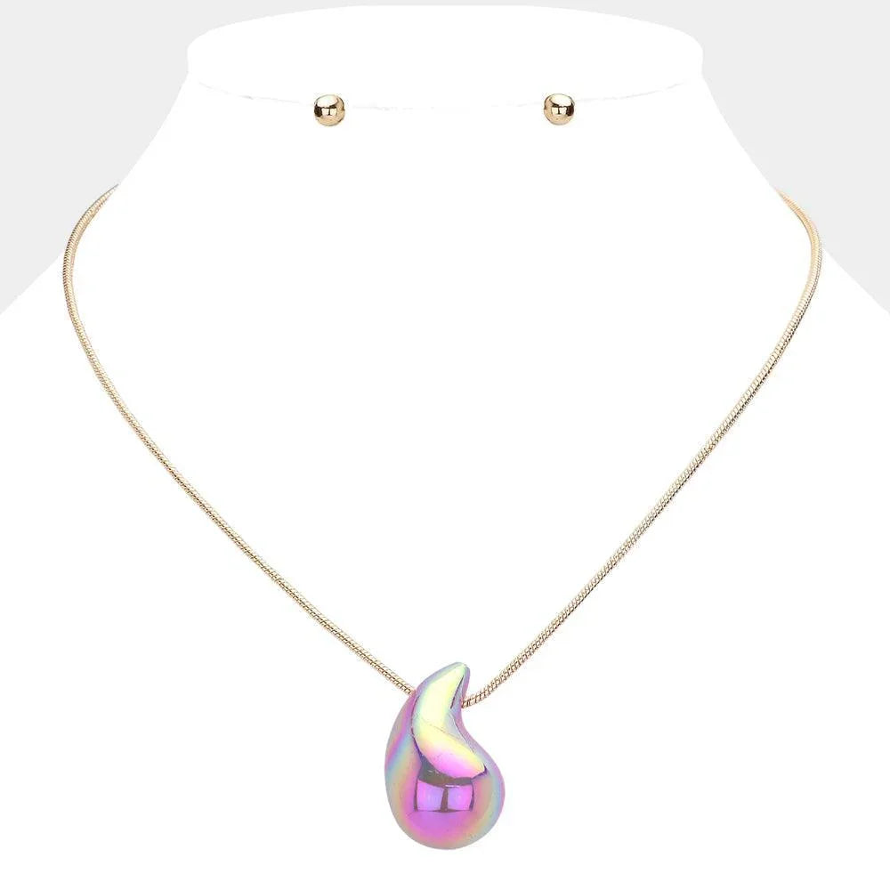 Lavender Metallic Teardrop Pendant Necklace - Jewelry Store by Erik Rayo