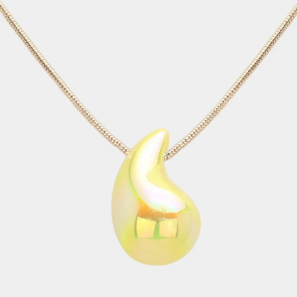 Yellow Metallic Teardrop Pendant Necklace - Jewelry Store by Erik Rayo
