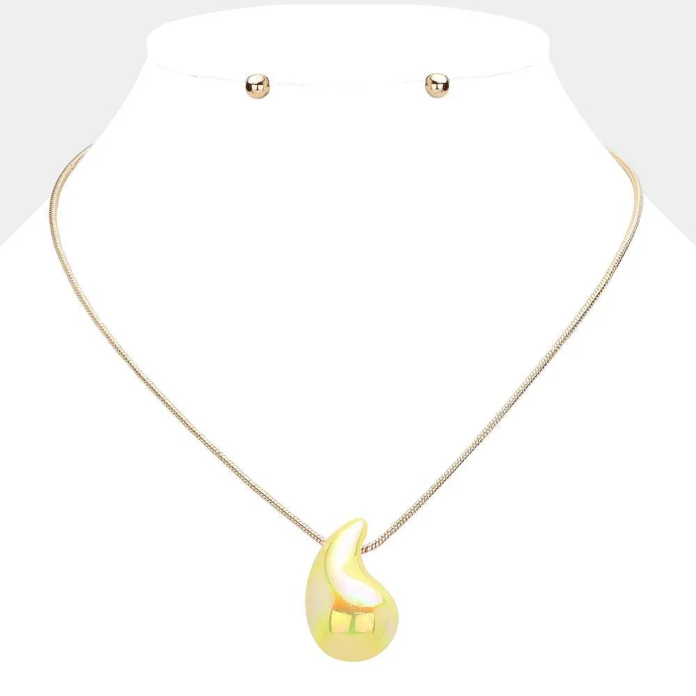 Yellow Metallic Teardrop Pendant Necklace - Jewelry Store by Erik Rayo