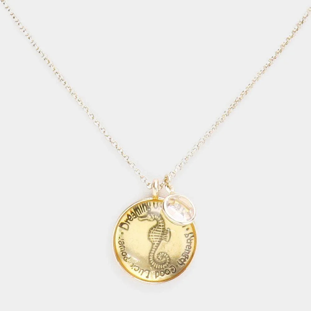 Gold Seahorse Crystal Medallion Chain Necklace - Jewelry Store by Erik Rayo
