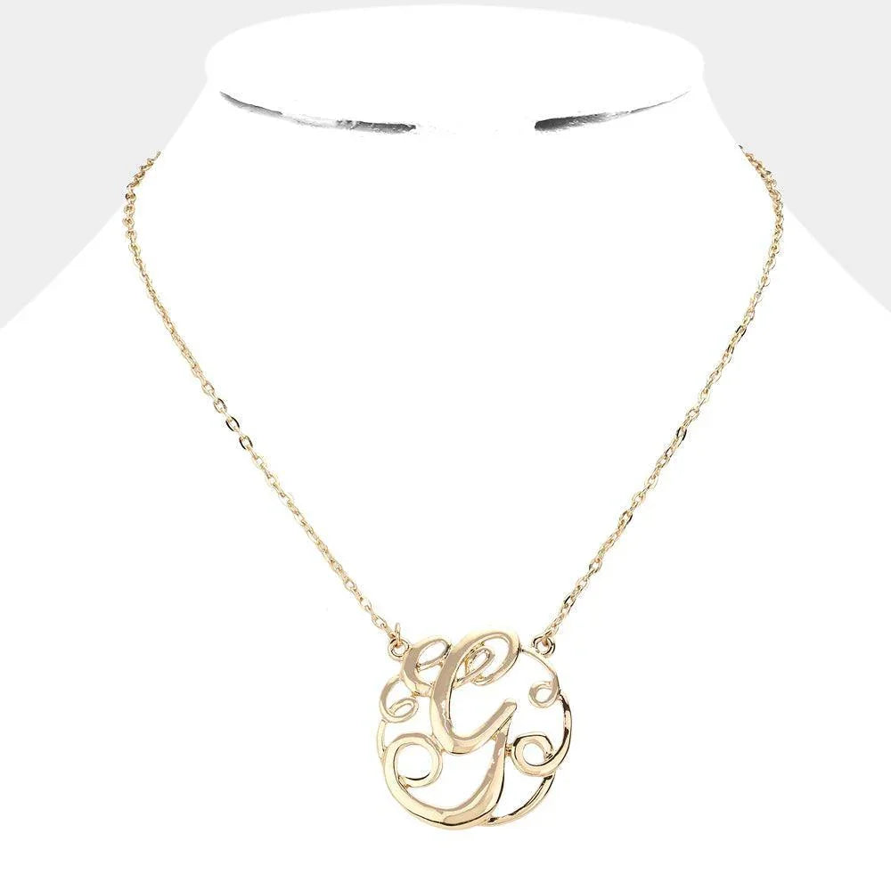 Gold 'G' Circle Script Monogram Pendant Necklace - Jewelry Store by Erik Rayo