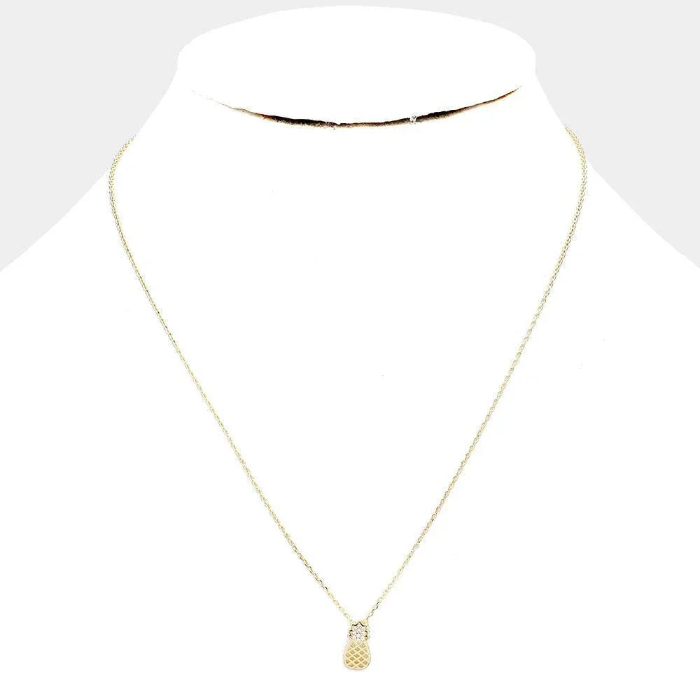 Gold Rhinestone Pineapple Pendant Necklace - Jewelry Store by Erik Rayo