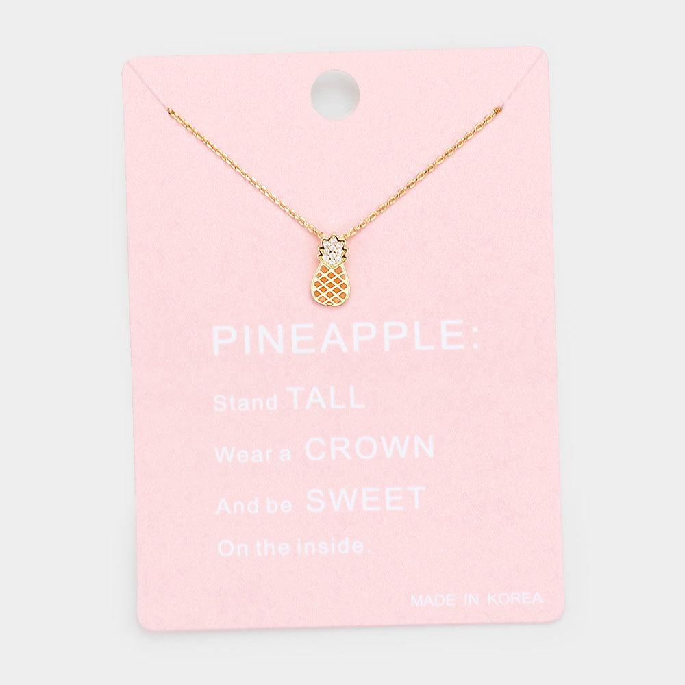 Gold Rhinestone Pineapple Pendant Necklace