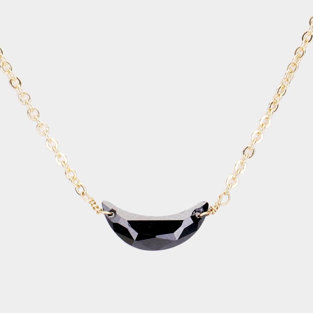 Gold Cubic Zirconia Crescent Moon Pendant Necklace