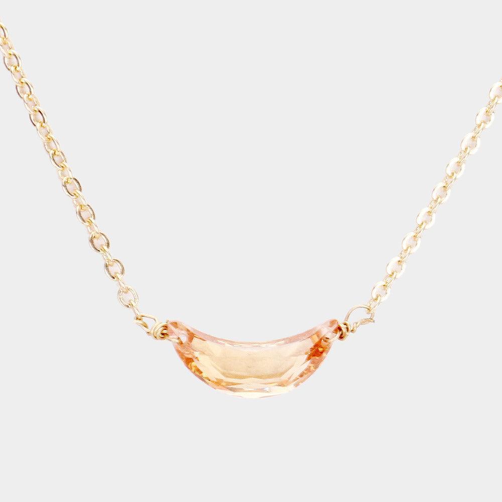 Peach Cubic Zirconia Crescent Moon Pendant Necklace - Jewelry Store by Erik Rayo