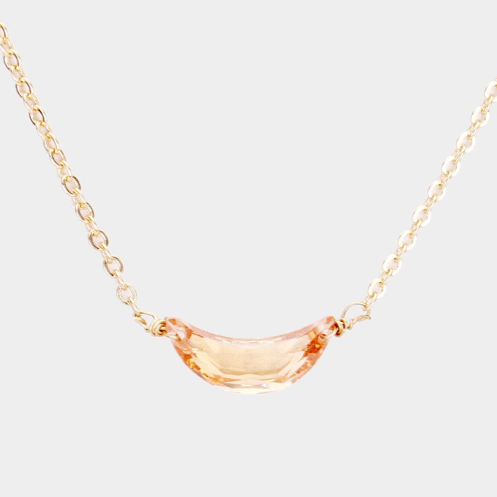 Peach Cubic Zirconia Crescent Moon Pendant Necklace