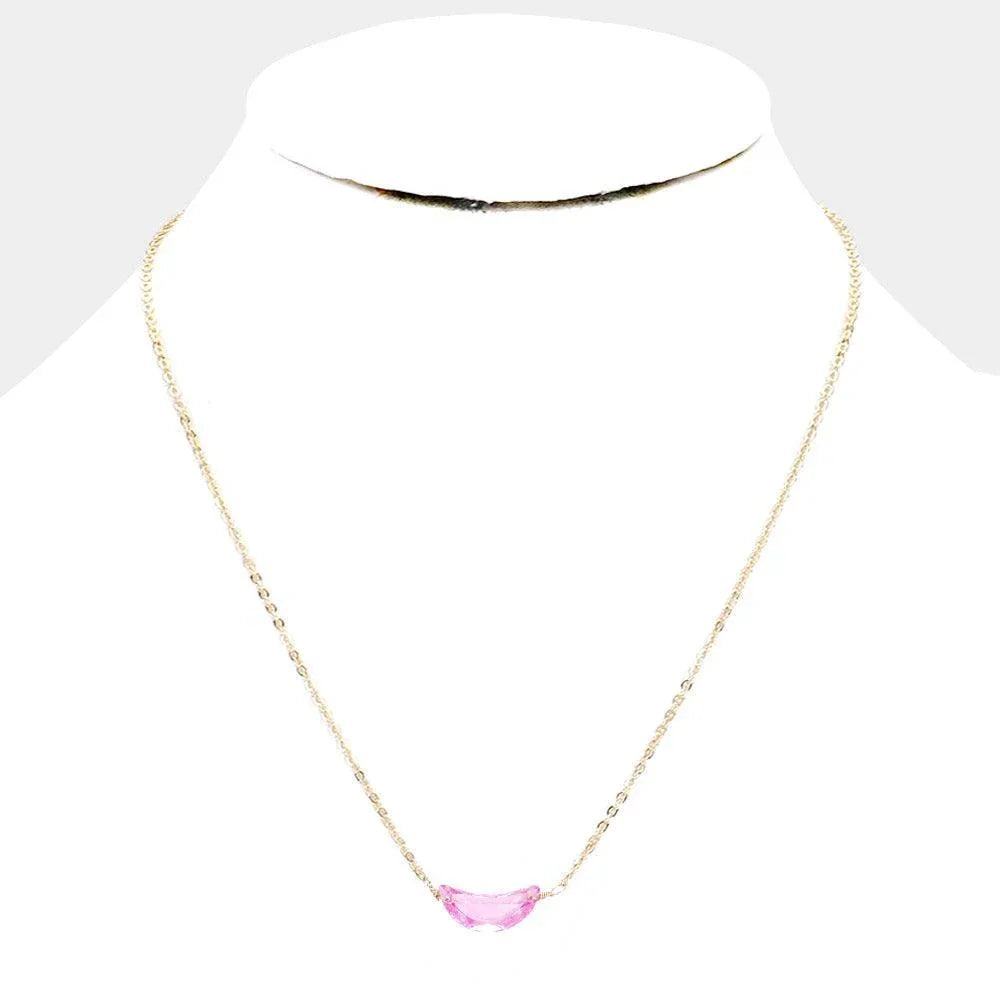 Pink Cubic Zirconia Crescent Moon Pendant Necklace - Jewelry Store by Erik Rayo