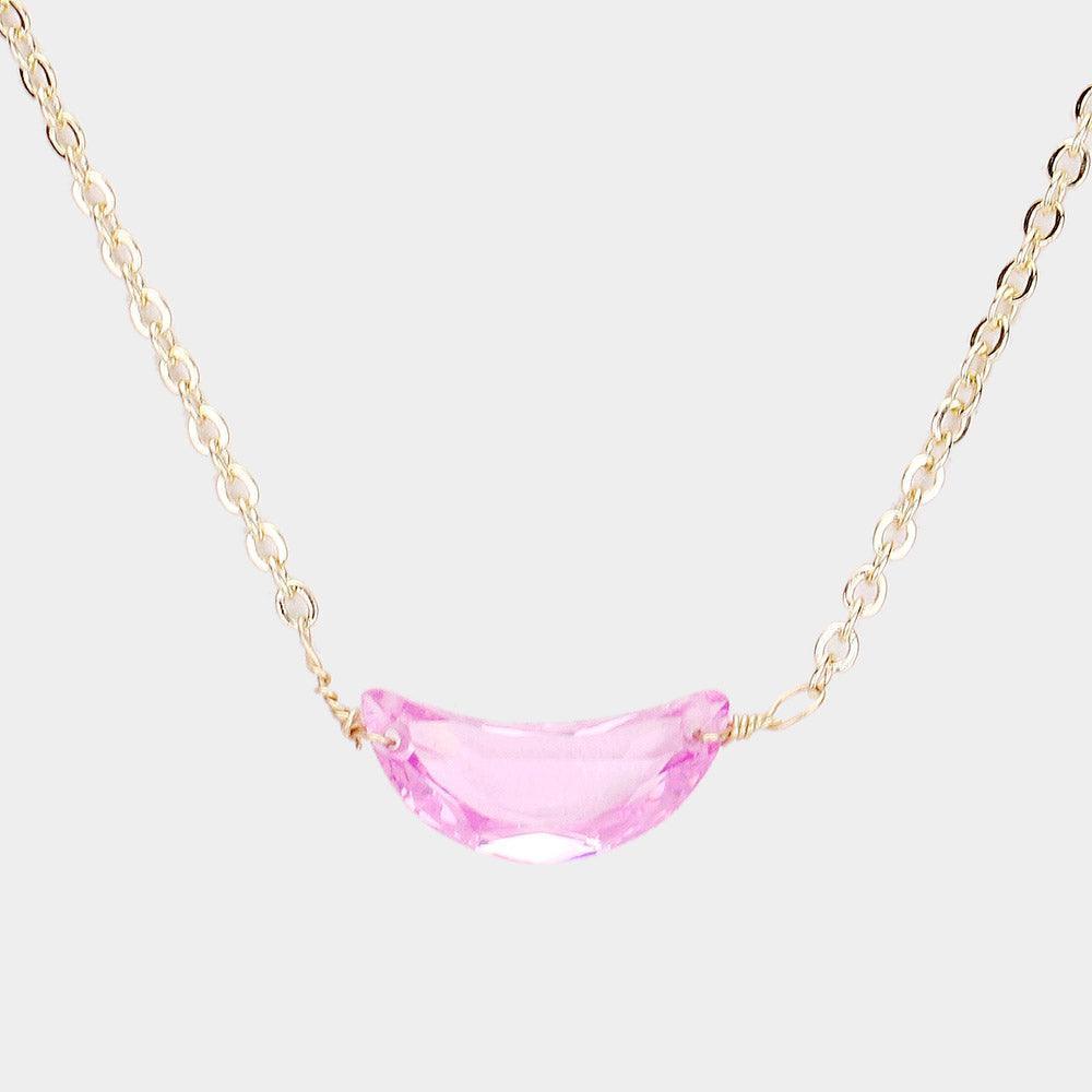 Pink Cubic Zirconia Crescent Moon Pendant Necklace - Jewelry Store by Erik Rayo