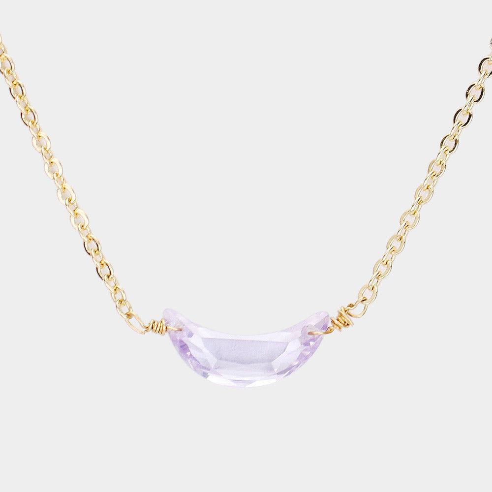 Purple Cubic Zirconia Crescent Moon Pendant Necklace - Jewelry Store by Erik Rayo