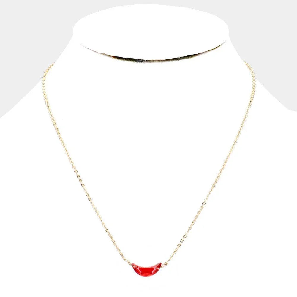 Red Cubic Zirconia Crescent Moon Pendant Necklace - Jewelry Store by Erik Rayo