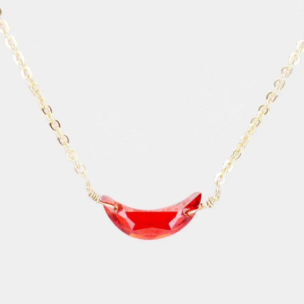 Red Cubic Zirconia Crescent Moon Pendant Necklace - Jewelry Store by Erik Rayo