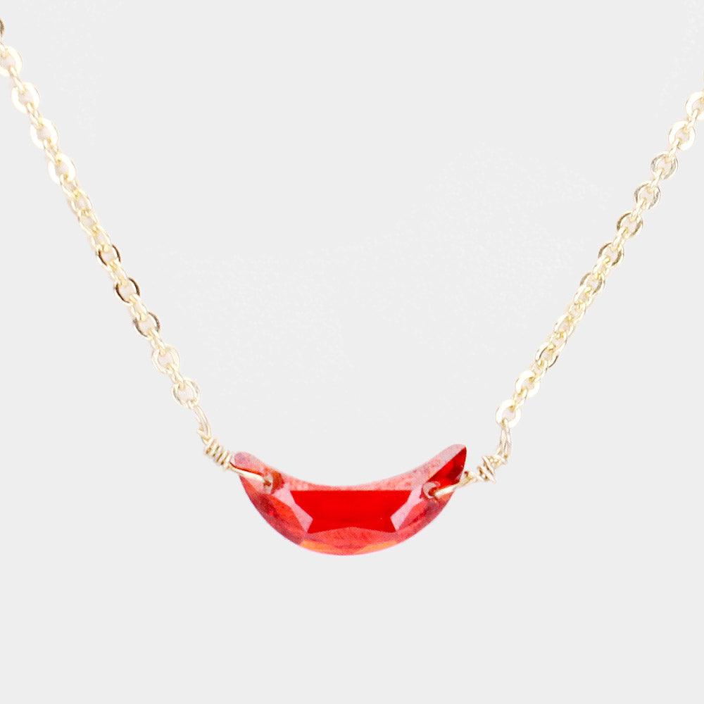 Red Cubic Zirconia Crescent Moon Pendant Necklace