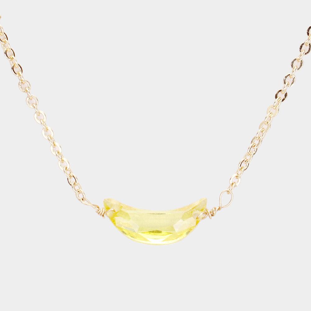 Yellow Cubic Zirconia Crescent Moon Pendant Necklace