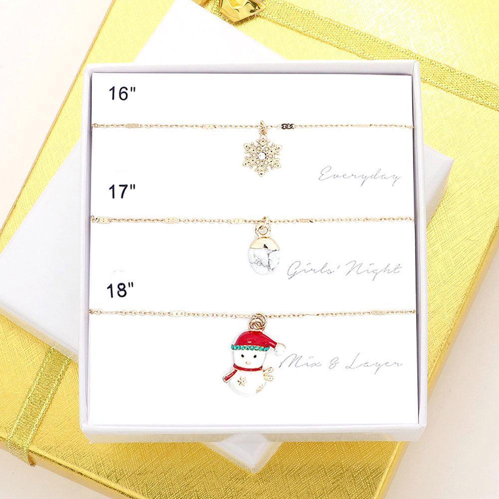Gold 3PCS - Snowflake Natural Stone Snowman Pendant Necklaces - Jewelry Store by Erik Rayo