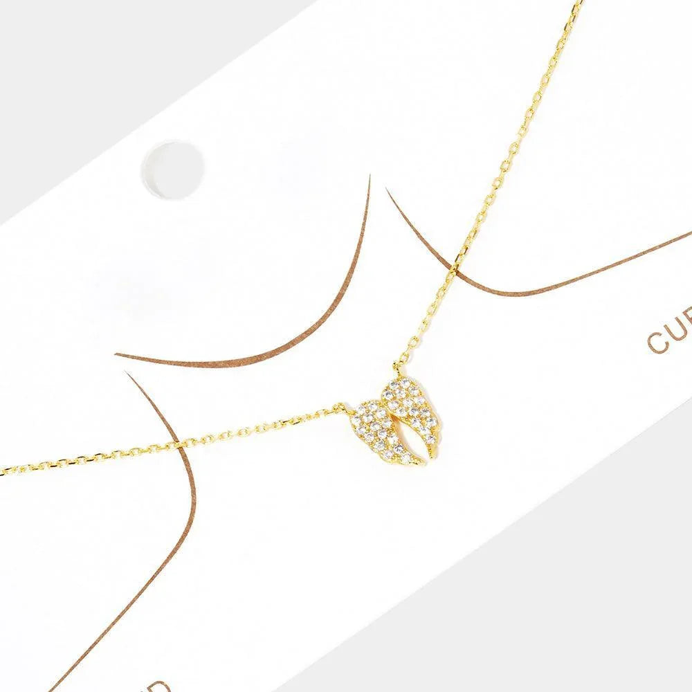 Gold Gold Dipped Rhinestone Embellished Wings Pendant Necklace - Jewelry Store by Erik Rayo