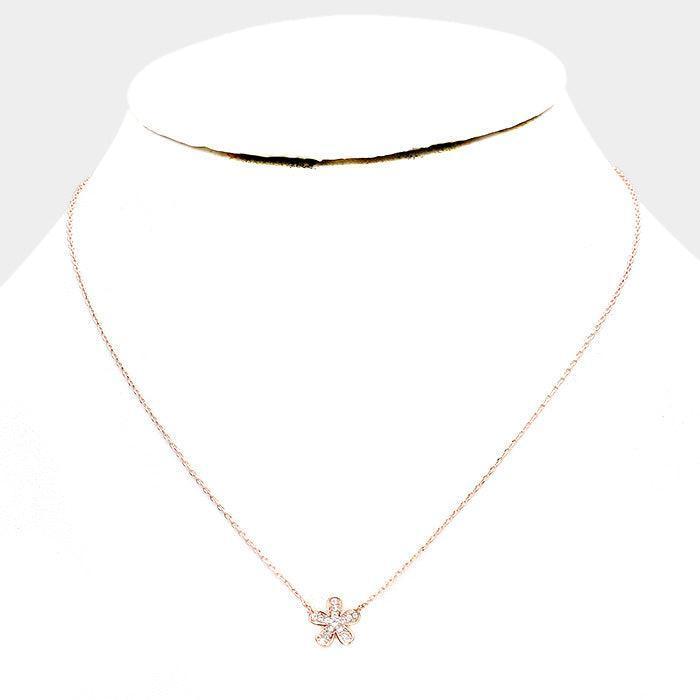 Rose Gold Gold Dipped Cubic Zirconia Flower Pendant Y Necklace - Jewelry Store by Erik Rayo