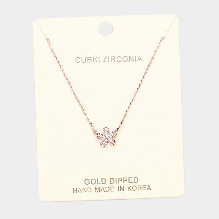 Rose Gold Gold Dipped Cubic Zirconia Flower Pendant Y Necklace - Jewelry Store by Erik Rayo