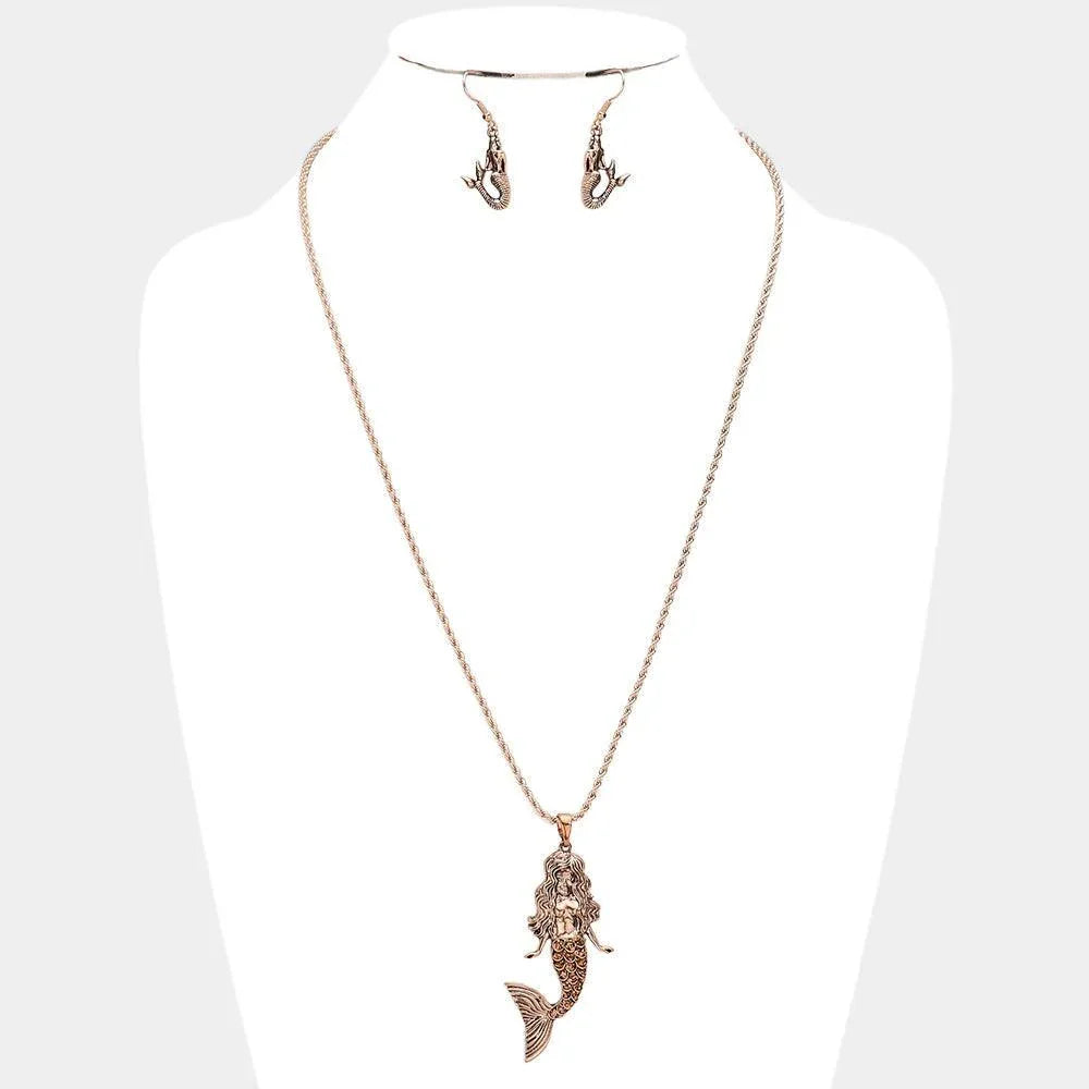 Rose Gold Metal Mermaid Pendant Necklace - Jewelry Store by Erik Rayo