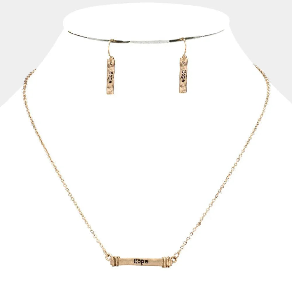 Gold "Hope" Irregular Horizontal Metal Bar Pendant Necklace - Jewelry Store by Erik Rayo