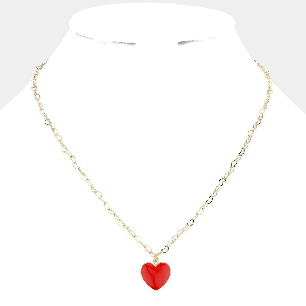 Red Enamel Heart Pendant Necklace - Jewelry Store by Erik Rayo