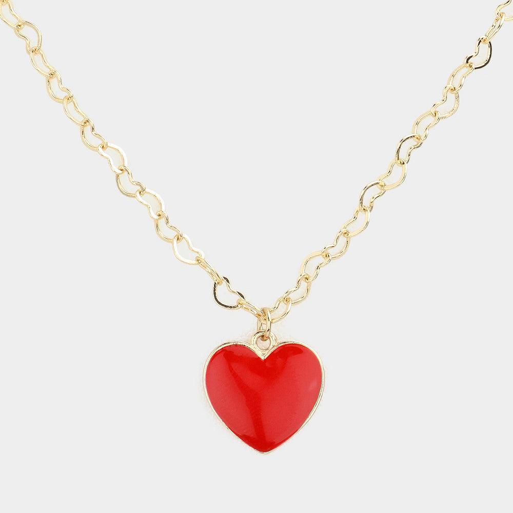 Red Enamel Heart Pendant Necklace - Jewelry Store by Erik Rayo