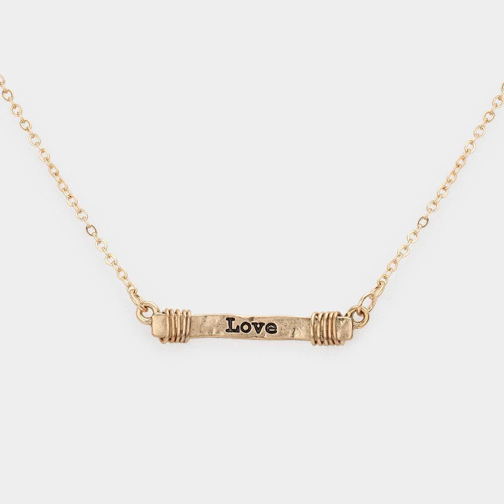 Gold "LOVE" Irregular Horizontal Metal Bar Pendant Necklace - Jewelry Store by Erik Rayo