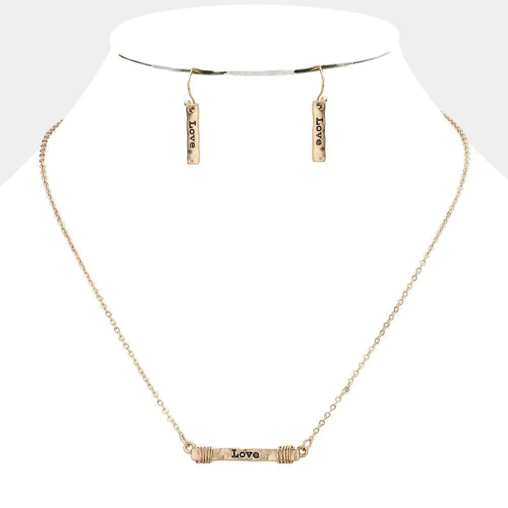 Gold "LOVE" Irregular Horizontal Metal Bar Pendant Necklace - Jewelry Store by Erik Rayo