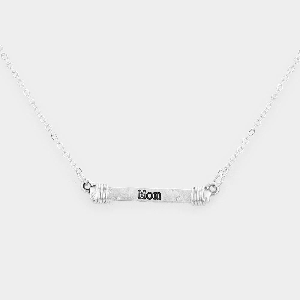 Silver "MOM" Irregular Horizontal Metal Bar Pendant Necklace - Jewelry Store by Erik Rayo