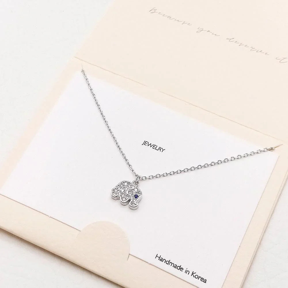 Silver CZ Embellished Metal Elephant Pendant Necklace - Jewelry Store by Erik Rayo