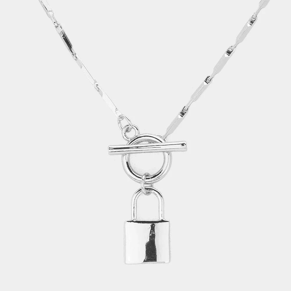 Metal Lock Pendant Toggle Necklace - Jewelry Store by Erik Rayo