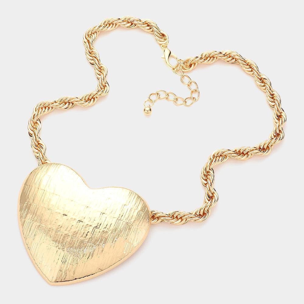 Gold Oversized Metal Heart Pendant Necklace - Jewelry Store by Erik Rayo