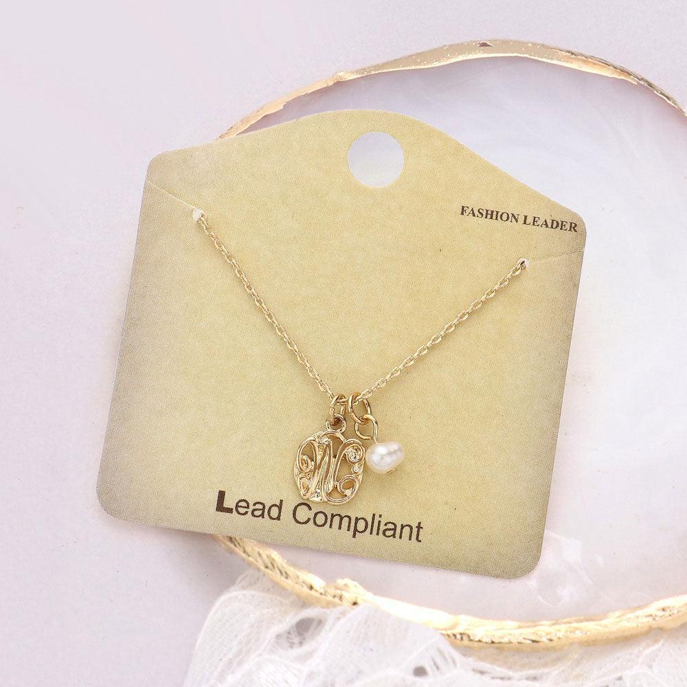 Letter W Monogram Pearl Pendant Necklace - Jewelry Store by Erik Rayo
